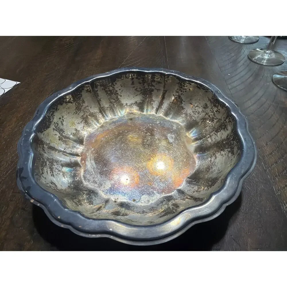 Vintage Ford 500-500 Club 1966 Silverplate Scalloped Bowl Trophy Award 8.5